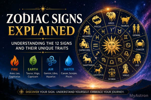 Learn about the 12 zodiac signs, their personality traits, and the four elements in astrology.